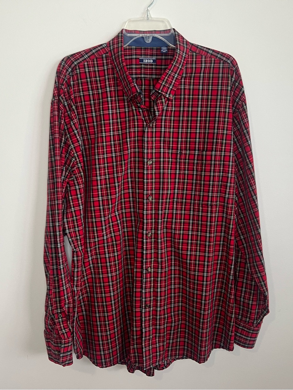 Izod Men’s Red and Black Plaid Button-Down Shirt